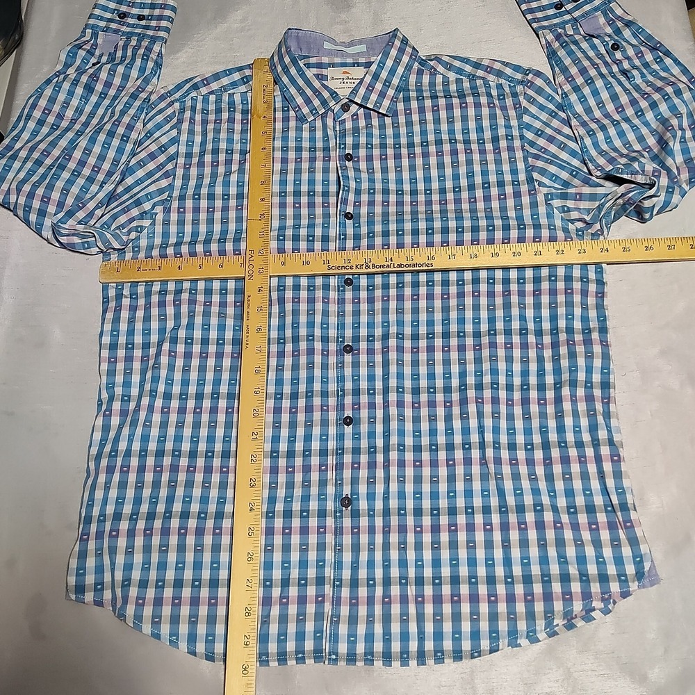 TOMMY BAHAMA JEANS ISLAND MODERN‎ FIT Men XL Blue Geo Check Cotton Shirt EUC - Picture 8 of 15